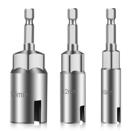 3Pcs Power Wing Nut Driver Set, SUNJOYCO 1/4" Hex Shank Slot Wing Nuts Bolt Driver Hook Drill Bit Socket Wrenches Tools Set for Panel Nuts Screws Eye C Hook Bolt & Q-Hanger (10mm, 12mm, 16mm)