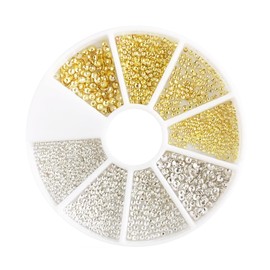 CRSHIP Nail Parts, Ultra Small, Round Silver, Metal Nail Design, Accessory Parts, Gold Round Metal Studs, Round Nail Art Decoration, Silver, Nail Supplies, Gold Art Parts, Deco Material (Gold + Silver)