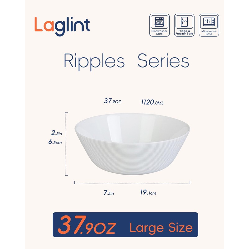 LaGlint 38 OZ Large Soup Bowl Set of 4, Opal