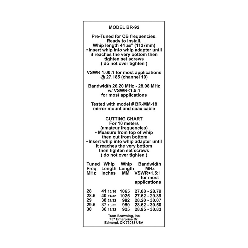 Browning BR-92-BL BR-92 68-in. 15,000-Watt Flat-Coil CB Antenna with 16-in.