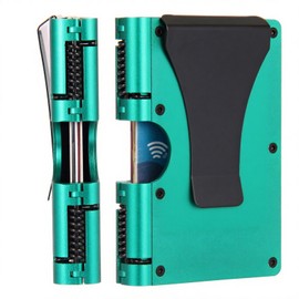 BONSYL Minimalist Wallet for Men & Women - Slim RFID Blocking Card Holder with Money Clip/Cash Strap, Scratch-Resistant Metal Design, Easy Access Money & Cards. (Emerald Green/Money Clip)