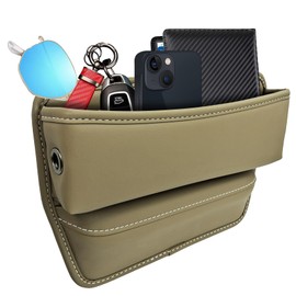 PACLVIO Car Seat Gap Filler Organizer, Car Seat Storage Box, Vehicle Adjustable Front Seat Gap Filler, Interior Accessories Car Seat Side Pocket Organizer Universal for Phones Glasses Keys (Beige)
