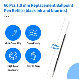 RMIVEGLIA Kugelschreiber minen Set, 60 Stück Kugelschreibermine Ersatz in kugelschreiberminen blau & kugelschreiberminen schwarz. Passend für Kugelschreiber mit 98mm Länge.