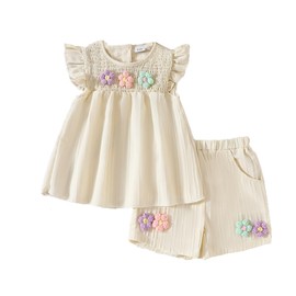 UUAISSO Toddler Baby Girl Clothes Floral Ruffle T-Shirts Tops Shorts Cute Summer Clothing Sets 9 M - 4 Years, apricot, 3T - 4T