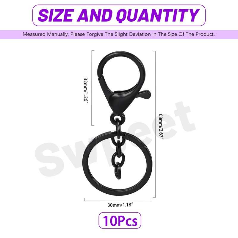 Swpeet 10Pcs Matte Black Lobster Claw Clasps with Key Chain