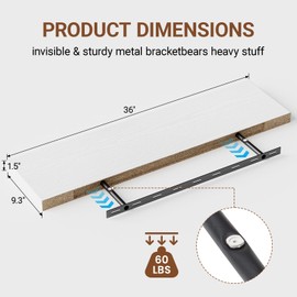 Floating Shelves for Wall 36 Inches Long,9.3" Deep White Floating Shelves Set of 2,Wall Shelves for Bathroom Bedroom Living Room Kitchen Office,Wall Mounted Shelves for Books Storage,Home Decor