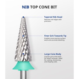 AIRSEE Tungsten Carbide Acrylic Tapered Nib Nail Drill Bit Efile Electric File Machine Head Tip for Manicure Polishing Art Remove Gel 3/32" 2 Way Professional Tech Tree Shaped Coarse-C