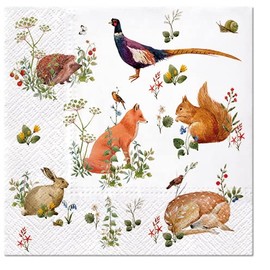 Forest Animal Paper Napkins WILD FOREST ANIMALS 40pcs Lunch Napkins, Disposable Napkins Decorative, Decoupage Paper Napkins, Animal Napkins for Decoupage, Woodland Animals