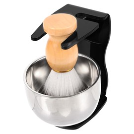 Baluue 1Set Men Beard Shaving Brush and Bowl with Holder Durable Professional Shaving Kit for Easy Cleaning and Thick Lathering present for Men