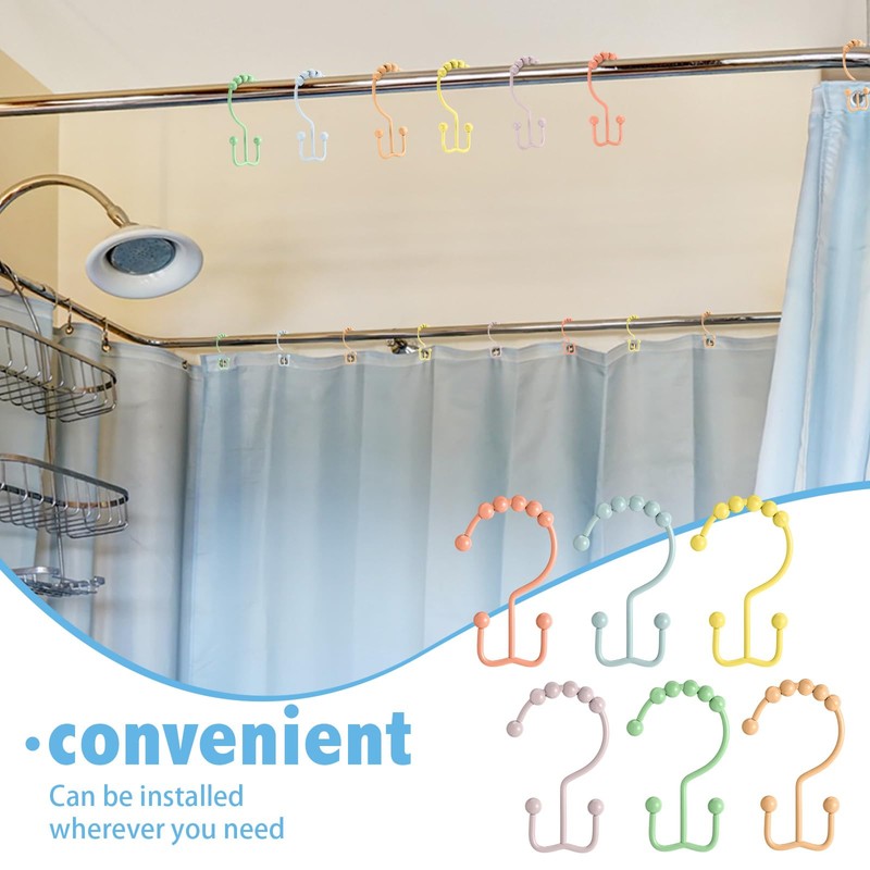 Wenqik 12 Pcs Colorful Shower Curtain Hooks Bohemian Rainbow Color