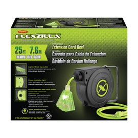 Flexzilla Retractable Extension 16/3 AWG 25' Electric Cord Reel, ZillaGreen, FZ8160253