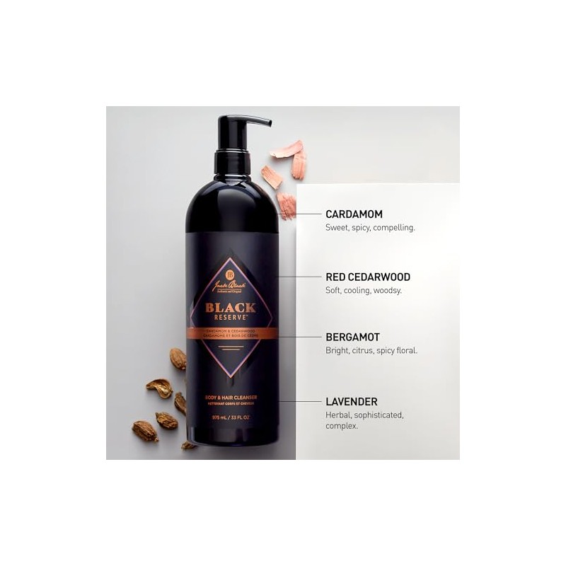Jack Black Black Reserve Body & Hair Cleanser con cardamomo