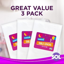 3pk White Table Cloth Party | 121 x 121cm | White Plastic Table Cover Party | White Plastic Table Cloth | White Tablecloth | Party Table Cloth Disposable Table Clothes for Parties | Table Cloth White