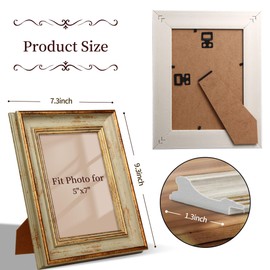 PRIVERVALLA 5x7 Vintage Picture Frame Retro Antique Picture Frames with Green Gold Edge Line 5 by 7 Photo Frame Wall Hang Desktop Display Christmas Birthday Gifts for Women Mom Grandma
