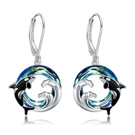 Orca Earrings Sterling Silver 925 Killer Whale Earrings Dangle Crystal Orca Jewelry Ocean Animal Birthday Gifts for Women Sea Ocean Lover
