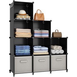HOMIDEC Closet Organizers and Storage, 9 Cube Storage Organizer, Portable Closet Organizer Cubes Shelves for Clothes, Bedroom, Kids Room, Bathroom, Wardrobe, Garment Racks, Black