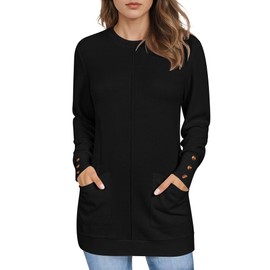 LOMON Tunic Tops for Women Loose Fit Dressy Crew Neck Long Sleeve Tops for Women Work Top for Womens with Leggings Black L