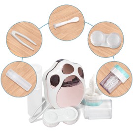 Contact Lens Travel Kit with Cleaner Washer, Portable Contact Box with Mirror Tweezers Remover Tool Solution Bottle for Daily Outdoor (Pink)