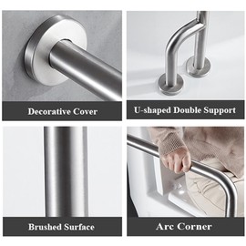 Shower Handicap Grab Bars for Bathroom Wall, Curved Stainless Steel Toilet Grab Bar Toilet with Legs,Wall Mounted Floor-Standing Safety Handrail, Support Handle for Seniors Disabled, 55×70cm Left
