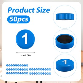 50pcs 1-50 Magnetic Numbers, 0.79 Inch Multi-Use Blue Number Magnets for Whiteboard Calendar Refrigerator Round Magnets for Home Classroom Office