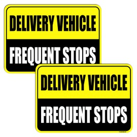 GEEKBEAR Delivery Vehicle Frequent Stops Sign (Yellow/Black, 2 Pack)