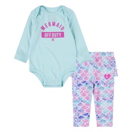 Hurley Baby Girls' Long Sleeve Bodysuit and Leggings 2-Piece Outfit Set, Mint Candy, 24M
