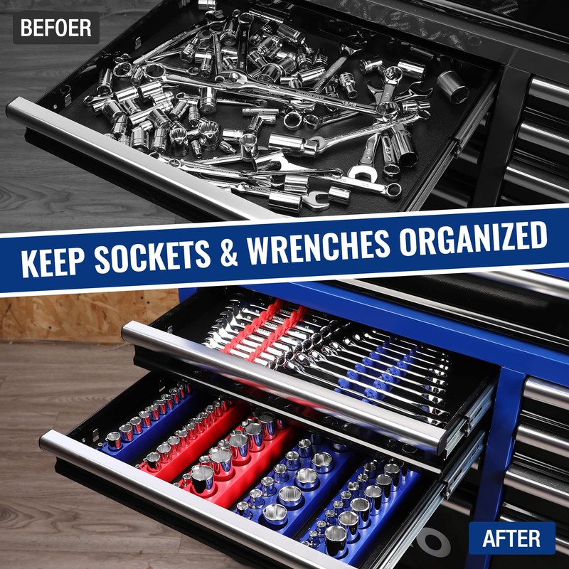 WORKPRO 8-Piece Magnetic Socket Organizer and Magnetic Wrench Organizer Set,