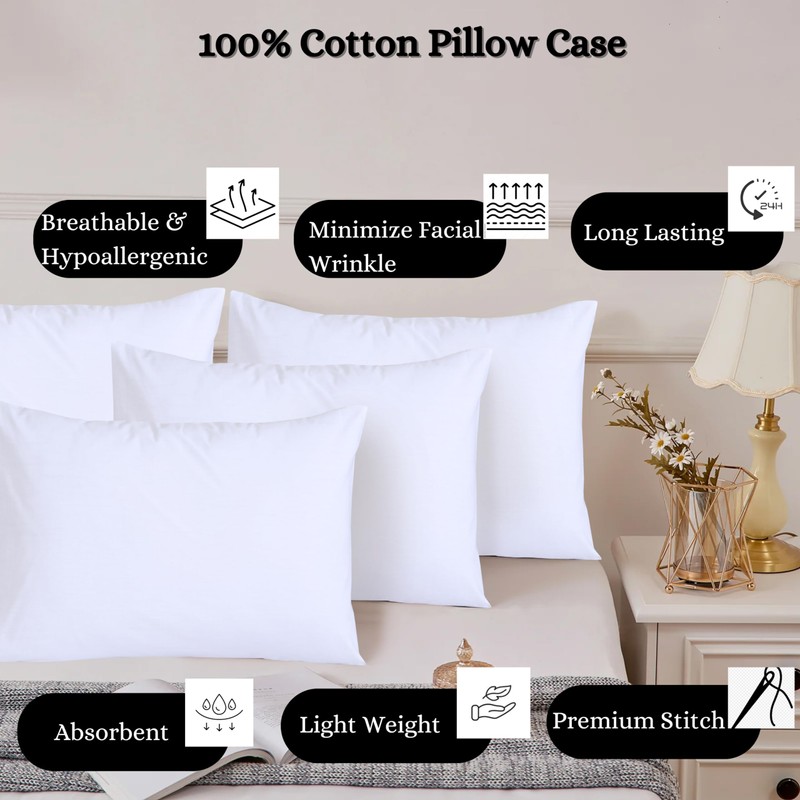 Funky Gadgets Pillow Cases 4 Pack White 200 Thread Count