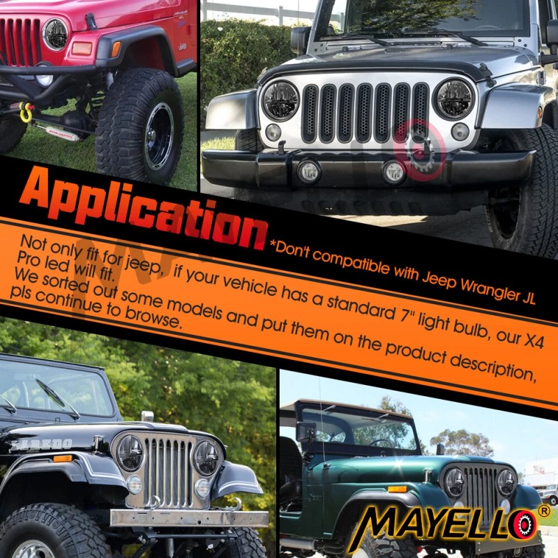 mayello 7" Inch Round Led Headlight Hi/Lo Beam For Chevy