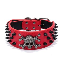 ETOPARS Skull Rivet Pet Collar, Large, Medium and Small Dog Collar, Skull Adjustable with Spike Rivets, Crocodile Faux Leather Dog Collar