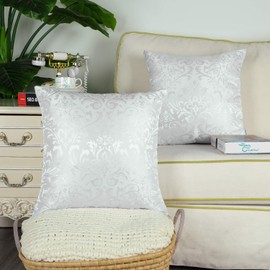 CaliTime Pack of 2 Throw Pillow Covers Cases for Couch Sofa Home Decoration Vintage Damask Floral Shining & Dull Contrast 18 X 18 Inches White