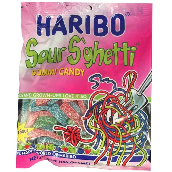 Haribo Sour S'ghetti Gummi Candy, 5 oz, (Pack of 2)