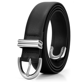 JASGOOD Women Leather Belt for Jeans Pants Fashion Silver Buckle Ladies Waist Belt