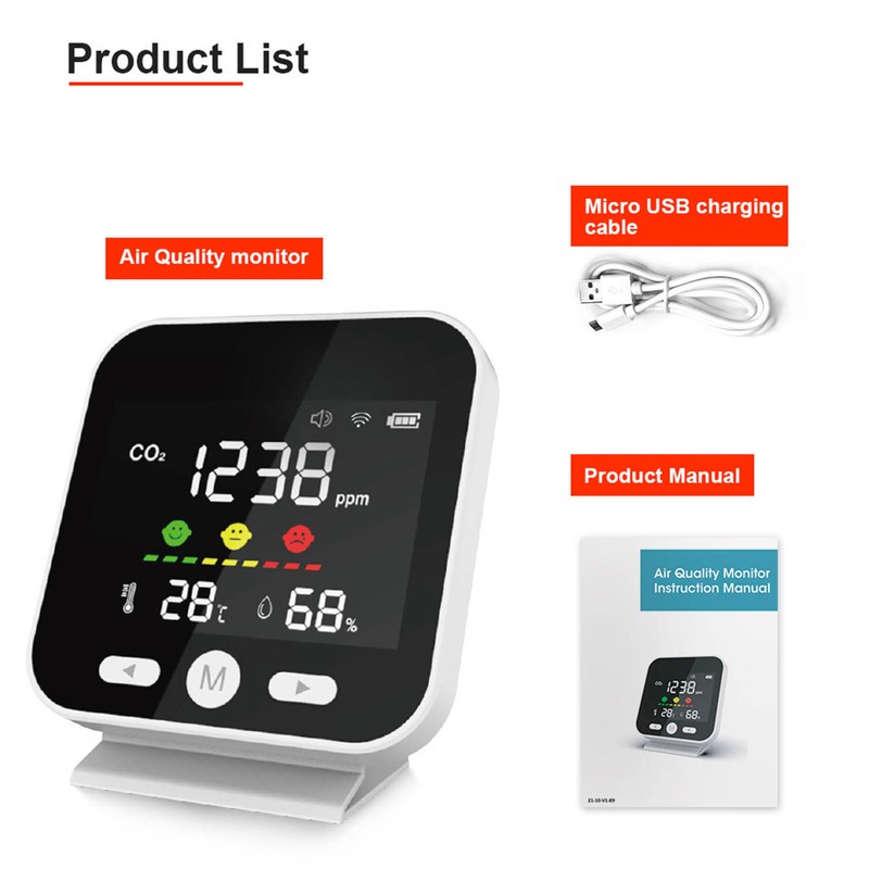 White Smart Air Quality Monitor LCD Screen WIFI CO2 Temperature