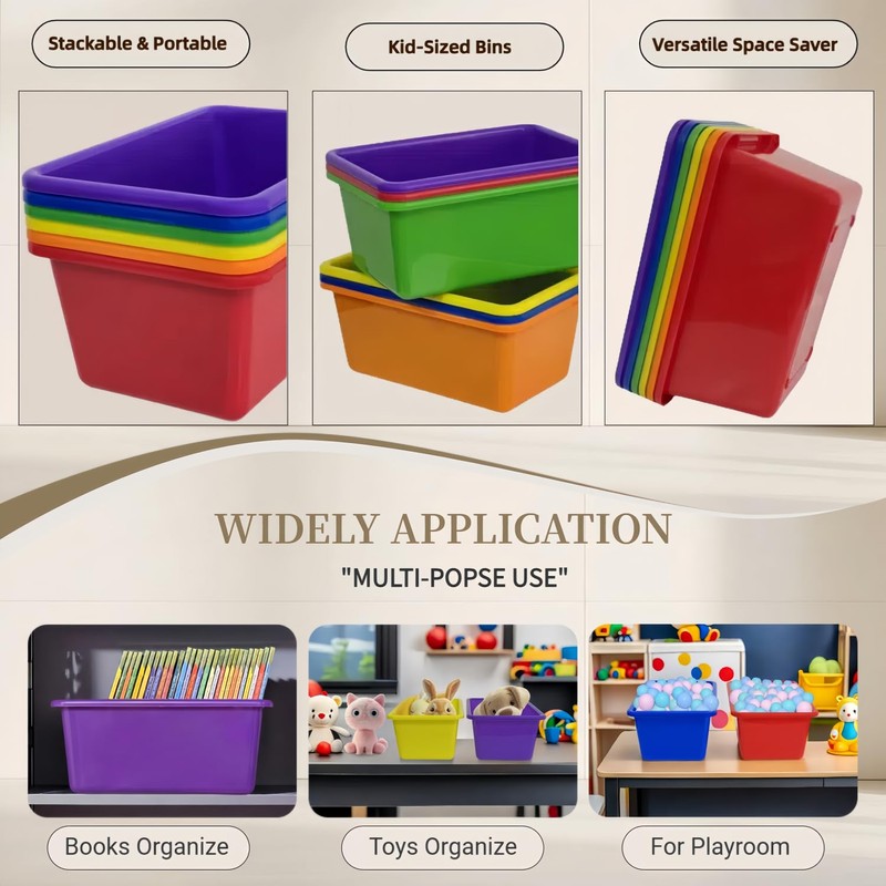 RAUVOLFIA 6 Pack Small Cubby Bin Storage Bins, Multi-Purpose Plastic