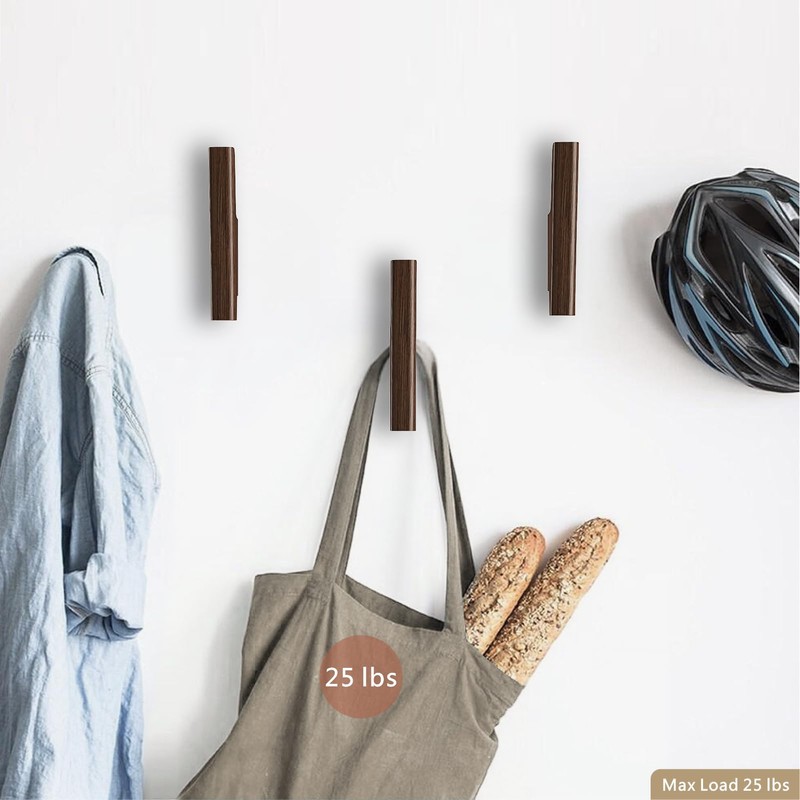 FCOWK Wall Hooks 4 Pack Coat Hooks Mounted Walnut Wood