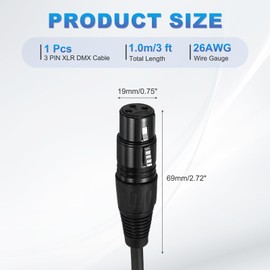 MECCANIXITY 2Pcs 3-Pin XLR Female to Female Mic Cable 3 ft XLR Female to Female Adapter Microphone Cable for Stage Studio Cable
