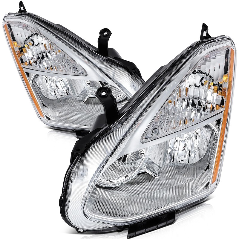 ROADFAR Chrome Housing Amber Reflector Clear Lens Headlights For Nissan