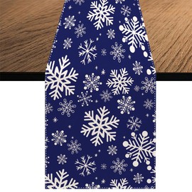 Snowflakes Christmas Table Runner, Winter Kitchen Dining Table Decoration for Home Party Decor 13 x 70 Inch (Blue)