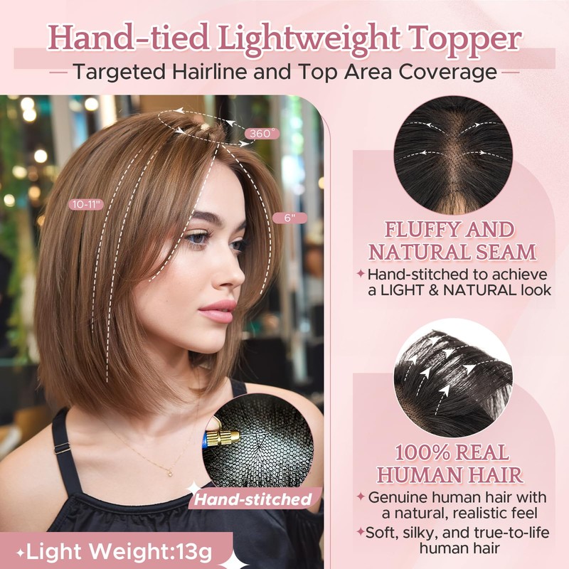 SEGOHAIR Hair Toppers for Women Middle Side Part Human No