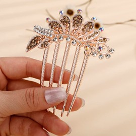 Jumwrit Crystal Bride Wedding Hair Comb Colorful Rhinestone Leaf Hair Side Comb Rose Gold Hair Clip Comb Vintage Bridesmaid Headpiece Bridal Hair Jewelry for Women Girls(Champagne)