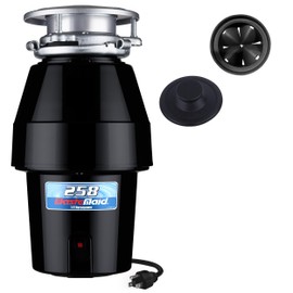 Waste Maid 10-US-WM-258-3B Garbage Disposal Anti-Jam Stainless Steel Food Waste Grinding System, 1/2 HP Mid Duty, Black