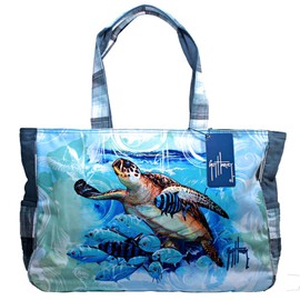 Guy Harvey Blue Ocean Sea Turtle Large Shoulder Beach Tote Bag