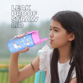 HYDRATE Stainless Steel Water Bottle Kids - 400 ml Stainless Steel, Leakproof - Safe to Use - Easy Grip for Children - Double Walled - Includes Cute and Fun Design - 18 x 9 cm - Unicorn Print