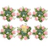 tyoungg 6 PCs Artificial Pink Rose Eucalyptus Pillar Candle Rings