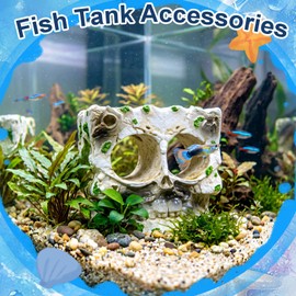 Exasinine Skull Aquarium Decoration Cave Fish Tank Skull Hideout Rock for Betta Shrimp Cichlid, Fish Tank Ornament with Swim Through Holes for Small Aquariums