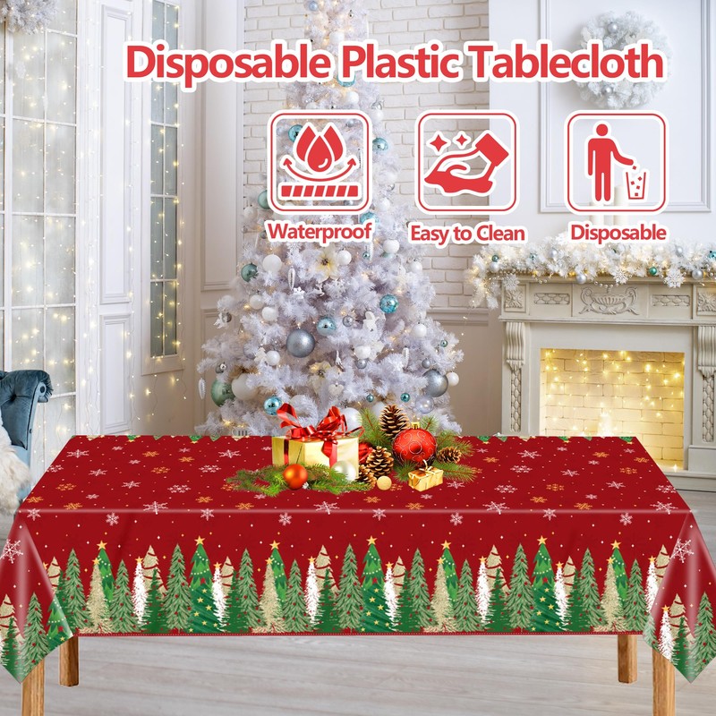 EUVBOKW 2 Pack Christmas Tablecloths, Plastic Xmas Table Cover 54