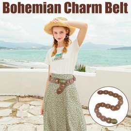 Vexilon PU Leather Disc Belt Cowgirl Belt, Boho Ethnic Women's Waist Belt Vintage Adjustable with Studded Disc Rivets and Eyelets, Wide Belt for Dresses, Skirts, Jeans Festival Outfit