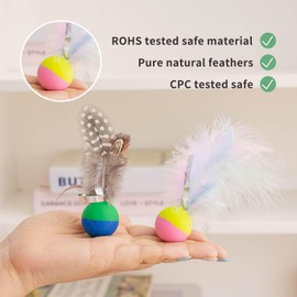 CHICHI PAWS Plumed Cat Ball Toy for Indoor Cats, Assorted Color, Silicone Bouncy Ball Toy Set (5PCS)