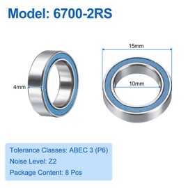 sourcing map 8pcs 6700-2RS Deep Groove Ball Bearings 10x15x4mm Chrome Steel Bearing Double Sealed Precision Bearings, P6(ABEC3), Blue